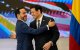 Colombia's President Abelardo de la Espriella (L) and US Secretary of State Marco Rubio (R) embrace during a bilateral agreements signing ceremony in Barranquilla, Colombia on September 8, 2026. (Photo by Fernando Vergara / POOL / AFP)