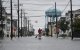 Una calle inundada tras fuertes lluvias en Sea Isle City, Nueva Jersey
