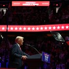 US President-elect Donald Trump speaks at a MAGA victory rally at Capital One Arena in Washington, DC on January 19, 2025, one day ahead of his inauguration ceremony. (Photo by Jim WATSON / AFP)