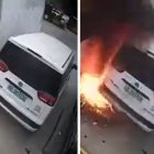 Coche eléctrico prendiéndose fuego.