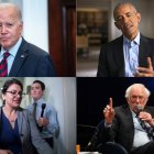 Collage con líderes demócratas que opinaron sobre la guerra en Israel. El presidente Joe Biden, el expresidente Barack Obama, la congresista Rashida Tlaib y el senador Bernie Sanders.