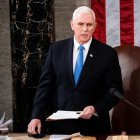 Former Vice President Mike Pence presides over a joint session of Congress to certify the 2020 Electoral College results on Capitol Hill in Washington, DC, Jan. 6, 2020, prior to the storming of Capitol Hill.