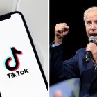 Joe Biden durante un mitin. Imagen del logotipo de TikTok en un teléfono móvil.