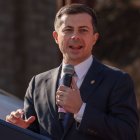 US Secretary of Transportation Pete Buttigieg speaking at Pennsylvania Station at the January 30, 2023 in Baltimore City, Md.