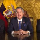 Guillermo Lasso, presidente de Ecuador, durante la comparecencia del 17 de mayo en la que anunció la disolución de la Asamblea Nacional y la convocatoria de unas nuevas elecciones.