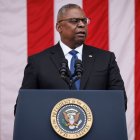 United States Secretary of Defense Lloyd Austin speaks during a Memorial Day address at Arlington National Cemetery in Arlington, Virginia, US, on Monday, May 29, 2023. President Biden and Speaker of the US House of Representatives Kevin McCarthy (Republican of California) expressed confidence that their debt-ceiling deal will pass Congress, averting a historic US default while setting a course for federal spending until after the 2024 election. Credit: Ting Shen / Pool via CNP
