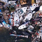 Fotografía aérea que muestra el club de yates de Playa Manzanillo tras el paso del huracán Otis hoy, en Acapulco (México)