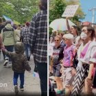 Captura de pantalla de una marcha pro trans en Boston. De un lado se ve a un niño de la mano de su un adulto, del otro a varios asistentes a la marcha.