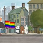 Imagen de un episodio de We Baby Bears en el que se introduce una bandera LGBT para ejemplificar cómo se introducirán los dibujos animados a la polémica.