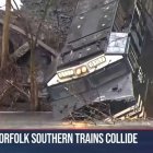 Captura de pantalla de una grabación de NBC News del descarrilamiento de tres trenes de Norfolk Southern en Pensilvanya el sábado 2 de marzo de 2024.