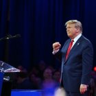 Former US President and 2024 presidential hopeful Donald Trump arrives to speak during the annual Conservative Political Action Conference (CPAC)