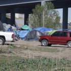 Campamento de migrantes en Denver