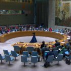 Captura de pantalla de una reunión de la ONU en la que debaten sobre el conflicto entre Israel y Gaza.