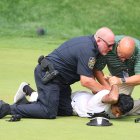 CROMWELL, CT - JUNE 23: Protesters are arrested after running onto the 18th green during the final round of the 2024 Travelers Championship on June 23, 2024, at TPC River Highlands in Cromwell, CT. (Credit Image: © Mingo Nesmith/Icon SMI via ZUMA Press)