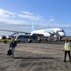 This UGC picture taken on July 1, 2024 and released as a courtesy by passenger Claudio Fernandez Arbes shows an Air Europa Boeing 787-9 Dreamliner sitting on the tarmac in Natal, in northeastern Brazil, on July 1, 2024, after making an emergency landing after encountering strong turbulence on its route from Madrid to Montevideo. - At least seven people were injured Monday during the flight prompting an emergency landing in Brazil, the airline said. The plane, with 325 people on board, was diverted in the early morning hours to the airport of Natal in northeastern Brazil on its way to the Uruguayan capital, the Spanish company said. (Photo by Claudio FERNANDEZ ARBES / UGC / AFP) / RESTRICTED TO EDITORIAL USE  MANDATORY CREDIT «  AFP PHOTO / UGC / COURTESY OF PASSENGER CLAUDIO FERNANDEZ ARBES» - NO MARKETING NO ADVERTISING CAMPAIGNS  DISTRIBUTED AS A SERVICE TO CLIENTS