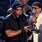 LOS ANGELES, CA - JULY 1: Singer Frankie Beverly (C) accepts the Cadillac Lifetime Achievement Award onstage during the 2012 BET Awards at The Shrine Auditorium on July 1, 2012 in Los Angeles, California. (Photo by Vince Bucci/PictureGroup)