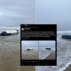 Imágenes de la embarcación volcada en la playa