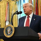 El presidente estadounidense Donald Trump habla desde Washington