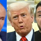 Vladimir Putin (i); Donald Trump (c) y Volodímir Zelenski (d) en una imagen de archivo