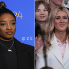 Composición de imágenes de Simone Biles y Riley Gaines