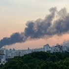 Smoke billows from an explosion at the Islamic Republic of Iran Broadcasting (IRIB) building in Tehran