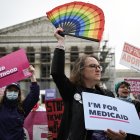 Planned Parenthood supporters at the gates of the Supreme Court