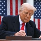 US President Donald Trump signs an executive order after delivering remarks on reciprocal tariffs during an event in the Rose Garden entitled "Make America Wealthy Again" at the White House in Washington, DC, on April 2, 2025. Trump geared up to unveil sweeping new "Liberation Day" tariffs in a move that threatens to ignite a devastating global trade war. Key US trading partners including the European Union and Britain said they were preparing their responses to Trump's escalation, as nervous markets fell in Europe and America. (Photo by SAUL LOEB / AFP)