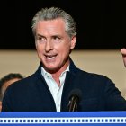 California Governor Gavin Newsom speaks at a news conference, where he announced a major expansion of the state's film and TV tax credit program, raising the cap to $750 million in an effort to keep entertainment productions in California, at the Ranch Lot Studios in Burbank, California on July 2, 2025. (Photo by Frederic J. BROWN / AFP)