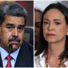 El dictador Nicolás Maduro (i) y la líder opositora María Corina Machado (d)