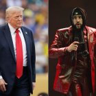 Donald Trump, en un evento. Bad Bunny, durante un concierto en 2024