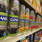 This illustration photo taken on July 11, 2020 shows a selection of Goya food products in a Los Angeles supermarket. (Photo by Chris DELMAS / AFP)