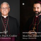 Foto oficial del nuevo presidente de la Conferencia de Obispos Católicos de EEUU, el arzobispo Paul Coakley y el obispo Daniel Flores.