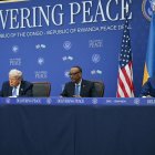 Trump con los presidentes Kagame Congo) y Tshisekedi (Ruanda)/ Andrew Caballero- Reynolds