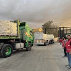 Trucks carrying humanitarian aids as they enter Gaza