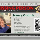 La Oficina del Sheriff del Condado de Pima solicita a cualquier persona que tenga información sobre la desaparición de Nancy Guthrie