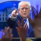 US President Donald Trump speaks during a press conference