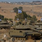 Israeli Merkava tanks are positioned in the upper Galilee in northern Israel near the border with Lebanon (Files)