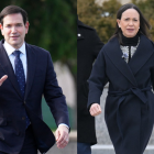 El secretario de Estado Marco Rubio (d) y la opositora María Corina Machado (i)