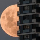 La luna sale en su fase gibosa creciente detrás de un edificio en Buenos Aires el 2 de marzo de 2026