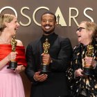 (L/R) Irish actress Jessie Buckley, Oscar winner for Best Actress in a Leading Role for "Hamnet,"US actor Michael B. Jordan, Oscar winner for Best Actor in a Leading Role for "Sinners," and US actress Amy Madigan, Oscar winner for Best Actress in a Supporting Role for "Weapons," pose in the press room during the 98th Annual Academy Awards at the Dolby Theatre in Hollywood, California on March 15, 2026. (Photo by VALERIE MACON / AFP)