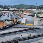 Depósito de trenes en Los Angeles (California). Imagen de archivo