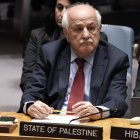 Palesitinan Ambassador Riyad Mansour to the UN listens during the United Nations Security Council
