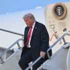 Donald Trump en el aeropuerto Morristown Airport, de Nueva Jersey/ Saul Loeb