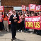 Labour party candidate Andy Burnham addresses supporters outside the Labour party campaign office in Ashton in Makerfield, northwest England, on June 18, 2026, as voters go to the polls to vote in the Makerfield by-election. Britain holds a unique vote on June 18 that could trigger the endgame for Labour leader Keir Starmer's beleaguered premiership, or win him a reprieve.