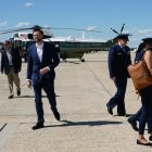 US Vice President JD Vance walks towards reporters after disembarking Marine Two at Joint Base Andrews, Maryland, on June 20, 2026. Vance will travel to Switzerland for talks with Iran, saying negotiations were going well. An Iranian negotiating team also left Iran for Switzerland on Saturday for discussions on the implementation of its agreement with the United States to halt the Mideast war, state media said. (Photo by Elizabeth Frantz / POOL / AFP)