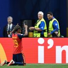 Lamine Yamal celebra su gol, el primero de su carrera en mundiales, este domingo 21 de junio.