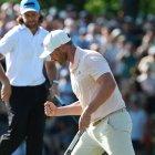 Wyndham Clark reacts to his putt on the 18th green during the final round of The Memorial Tournament presented by Workday at Muirfield Village Golf Club in Dublin, Ohio, USA on Sunday, June 7, 2026. (Photo by Jorge Lemus/NurPhoto) (Photo by Jorge Lemus / NurPhoto via AFP)