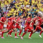 Los integrantes de Suiza celebran su victoria en el partido de octavos de final
