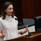 María Corina Machado pronunciando un discurso ante la Asamblea Nacional de Panamá, en mayo de 2026.