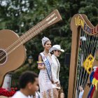 Una carroza venezolana durante un desfile por el Mes de la Herencia Hispana en Washington DC.